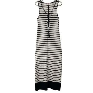 Calypso St. Barths Striped Maxi‎ Dress w/ Tassel Tie Detail Navy & White Small